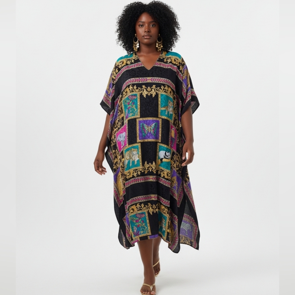 Ruth Norman Vintage Neiman Marcus Colorful Animal Print Kaftan Caftan Dress OS - Picture 16 of 16